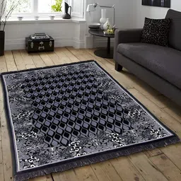 ZESTURE Black & Grey Floral Polyester Carpet-13