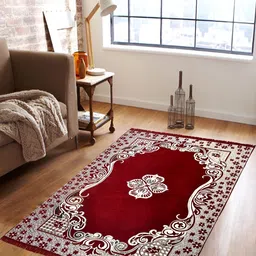 ZESTURE Maroon Floral Carpet-46