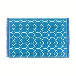 Sparrow world Blue & White Geometric Printed Rectangular Carpet image 2