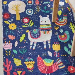 Mona B Kids Blue Printed Cotton Anti-Skid Carpet Rug-29