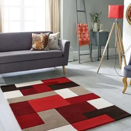 Safiya Carpet Red Geometric Hand-Tufted Woollen Carpets-image-36