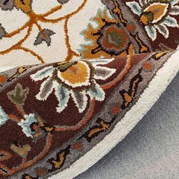 IMRA CARPET Grey & Cream Coloured Ethnic Motifs Printed Round Shaped Woollen Carpet image 3