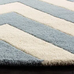 IMRA CARPET Blue & White Geometric Printed Round Shaped Woollen Carpet image 3