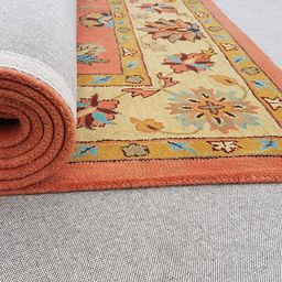 IMRA CARPET Peach & Green Floral Printed Rectangle Shaped Woollen Carpet image 4
