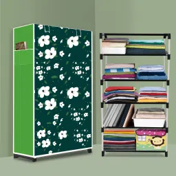 5 Shelf Foldable Collapsible Wardrobe Storage Organizer Almirah Cloth Rack Carbon Steel Collapsible Wardrobe-image-46
