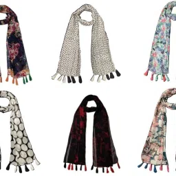 Floral Print Chiffon Women Multicolor Scarf, Stole, Fancy Scarf-image-82