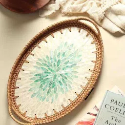 habereindia Green Cane Oval Serving Tray - Small-picture-34