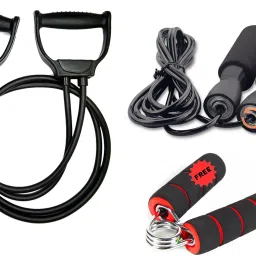 Gym Combo Of Double Toning Tube with Skipping Rope and Foam Hand Grip Fitness Accessory Kit Kit-image-68