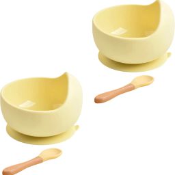 2 Pcs Self-Feeding Silicone Baby Bowl & Spoon,Curved Walls | Strong Suction Base- Hygienic Food Grade Silicone & Wooden-12