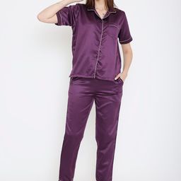 Arendelle Lapel Collar Satin Night suit-image-24