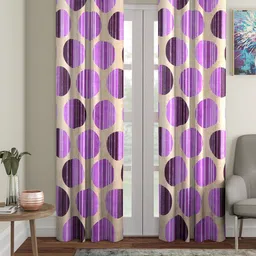 Cortina Purple & Cream 2 Pieces Geometric Printed Door Curtains-picture-49