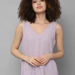 Allen Solly Woman Purple & halogen blue Striped Linen Top-picture-1