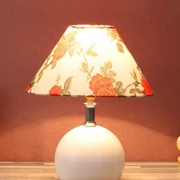 foziq White & Pink Printed Metal Table Lamps With Shade-image-57