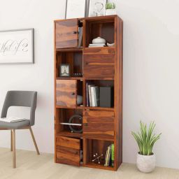 Olga Sheesham Wood 10 Cube Standard Home Office Bookcase Solid Wood Semi-Open Book Shelf-image-18