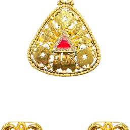 NJ Arts Yellow Gold Royal Heritage Ruby Set 22kt NA Earring & Pendant Set-image-28