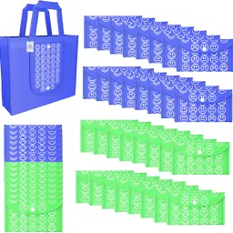Pack of 48 Smile Foldable Grocery/Shopping Bags For Women | Dark Blue & Green Pack of 48 Grocery Bags-image-87