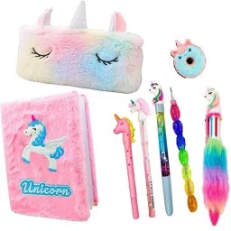 Unicorn Combo 8 Pcs Fur Diary/Fur Pouch/Pen/Pencil/Eraser/Fur Pen Gift Set-23