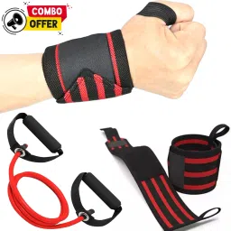 Shape Yoga tube With Wrist Band Combo Pack Of 2 Resistance Tube Fitness Accessory Kit Kit-image-60