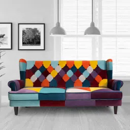 bohemiana from pepperfry Scenos Velvet 3 Seater Sofa in Multi Colour-picture-3