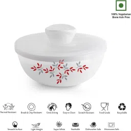 Opalware Serving Bowl Twilight Floral Mixing Bowls with Lid(500ml, 1000ml,1500ml), 3 Pc, White-image-2