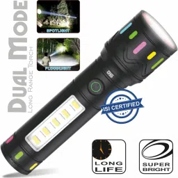100W Rechargeable Emergency Mini Torch With 3 Mode +Side RWB COB Telescopic Zoom 5 hrs Torch Emergency Light-image-75
