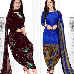 Unstitched Crepe Salwar Suit Material Solid, Printed, Geometric Print-image-82