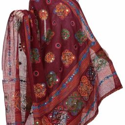 Cotton Blend Embroidered Maroon Women Dupatta-image-91
