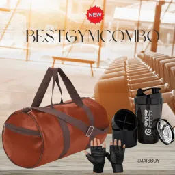 15 L Gym Duffel Bag - Combo of Gym Bag Gym Spider shaker bottle with black Gloves free size - Orange-image-85