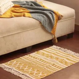 inside styles Yellow Geometric Cotton 34x21 Inches AntiSkid Door Mat-picture-49