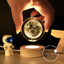 Crystal Ball Night Lamp with wooden base 3D Big Moon fairy Glow for night Night Lamp-17