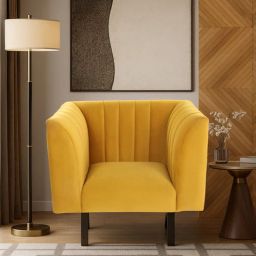 casacraft from pepperfry Ellory Velvet 1 Seater Sofa In Mustard Yellow Color-picture-23