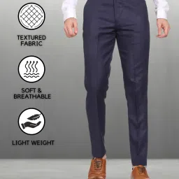 Men Slim Fit Dark Blue Viscose Rayon Trousers-image-32