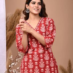 Women Printed, Embroidered Pure Cotton Straight Kurta-image-79