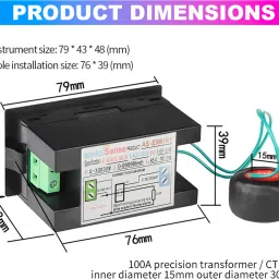 amicisense Energy Meter 6 in 1, 80V-300V AC 100A Power Meter with Multi-Colour Digital Display Voltmeter image 5