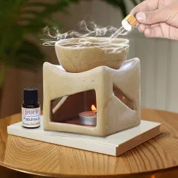 landslide Ceramic Square Aroma, Burner with 1 Tea Light Candle, Dotted Brown 4 Inch Diffuser Set image 5