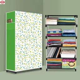5 Shelf Foldable Collapsible Wardrobe Storage Organizer Almirah Cloth Rack PP Collapsible Wardrobe-image-38