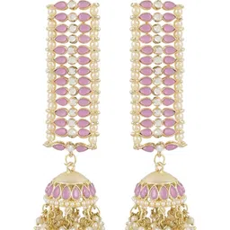 I Jewels Gold-Plated Dome Shaped Kundan Studded Jhumkas Earrings-51