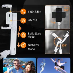 Hold up Gimbal Stabilizer for Smartphones, Handheld Gimbal Stabilizer with Filling Light, I-Phone Gimbals with Remote Control, Portable Mobile Phone Stabilizer for Video (White) Bluetooth Selfie Stick image 3