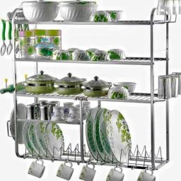 Utensil Kitchen Rack Wall Mount Kitchen Utensils Rack | Dish Rack with Plate & Cutlery Stand Steel-image-64