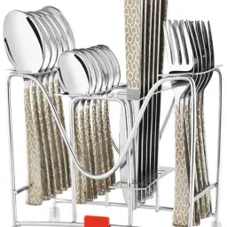 by FnS Pacific (6 Spoon, 6 Fork, 6 Teaspoon, 6 Dinner Knives & 1 Cutlery Stand) Stainless Steel Cutlery Set-58