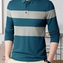 Men Colorblock Polo Neck Cotton Blend Dark Blue, Grey T-Shirt-image-60