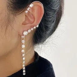 Yellow Chimes Women White & Silver-Toned Crystal Studded Non-Pierced Earrcuffs-image-51
