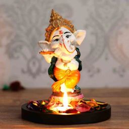 Multicolour Polyresin Lord Ganesha Dancing Avatar Idol with Wooden Base by eCraftIndia-picture-41