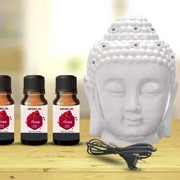 PEEPRESION Electric Ceramic Buddha Head Oil Diffuser With 3-Rose Aroma Oil (10ml Each) Fragrance Your Home, Office, Spa, Hotel Diffuser-image-99