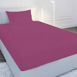 mayfair homes london Pink Solid 210 TC Cotton Single Sized Bedsheet with 1 Pillow Cover Satin Stripe 2024 Collection-picture-45