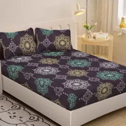 klotthe Black Abstract 300 TC Cotton Blend Single Bedsheet with 2 Pillow Covers-picture-22