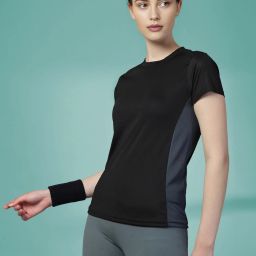 Solid Women Round Neck Polyester Black T-Shirt-image-58