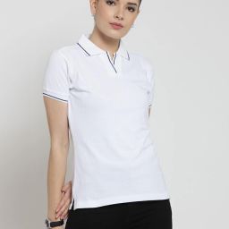 Women Solid Polo Neck Pure Cotton White T-Shirt-image-52