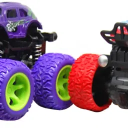 2 Pcs Red & Purple Monster Cars Friction-Powered, Unbreakable Toys for Kids 3+-8