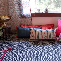 design station Blue & White Embroidered Floor Dhurrie-image-83